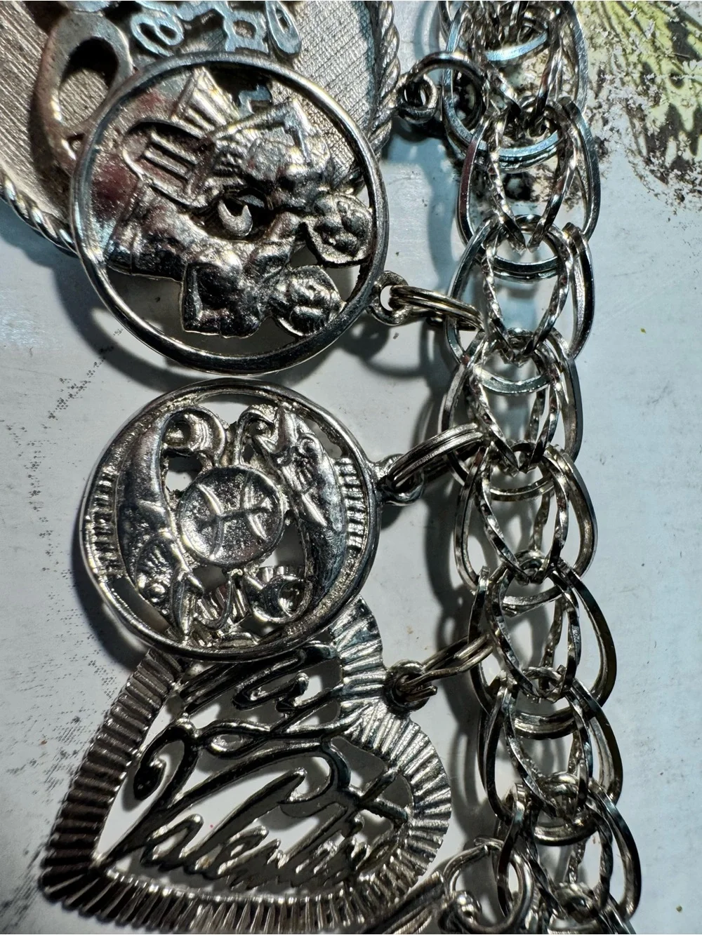 Vintage A&M Sterling Silver Charm Bracelet 7.25” 34.3g Aztec Calendar